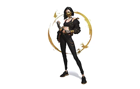 游戏CG 人物 女孩 简单背景 白色背景 黑色 面具 黑色头发 战士 4K壁纸