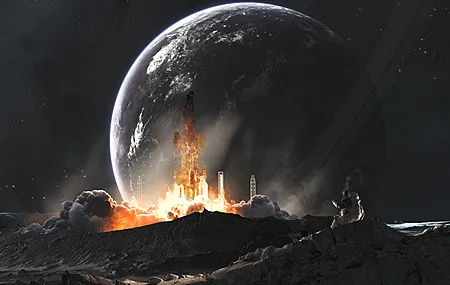 宇航员 数字艺术 艺术品 插图 空间 科幻 小说 行星 岩石 烟雾 宇宙 飞船 4K壁纸