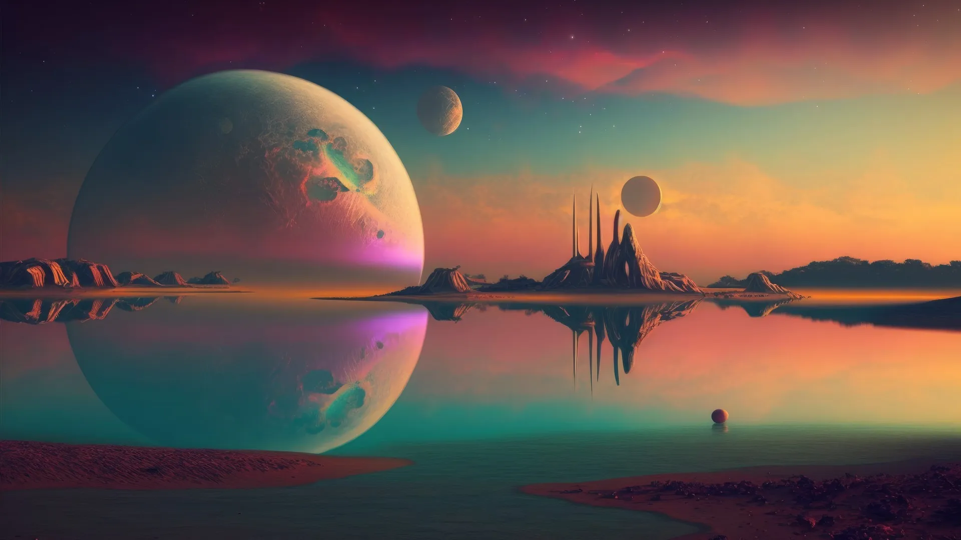 艺术 插图 科幻 行星 水 4K壁纸