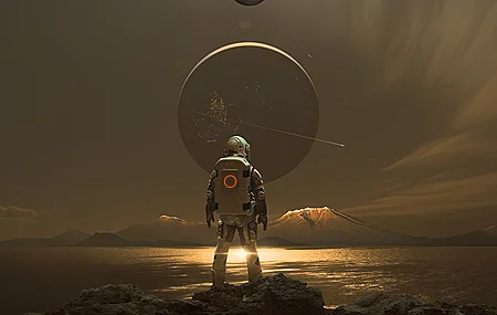 宇航员 行星 火星 天空 夜晚 科幻 小说 太阳系 风景 AI艺术 手机壁纸 4K壁纸