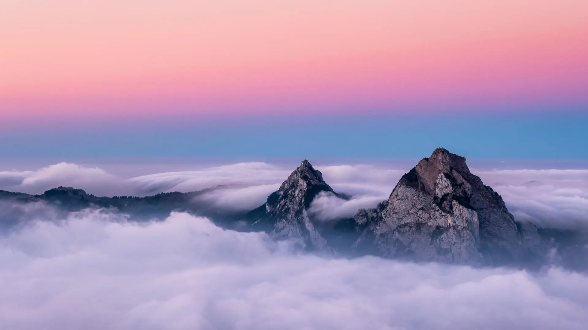 紫色天空 自然 山脉 云 风景 4K壁纸