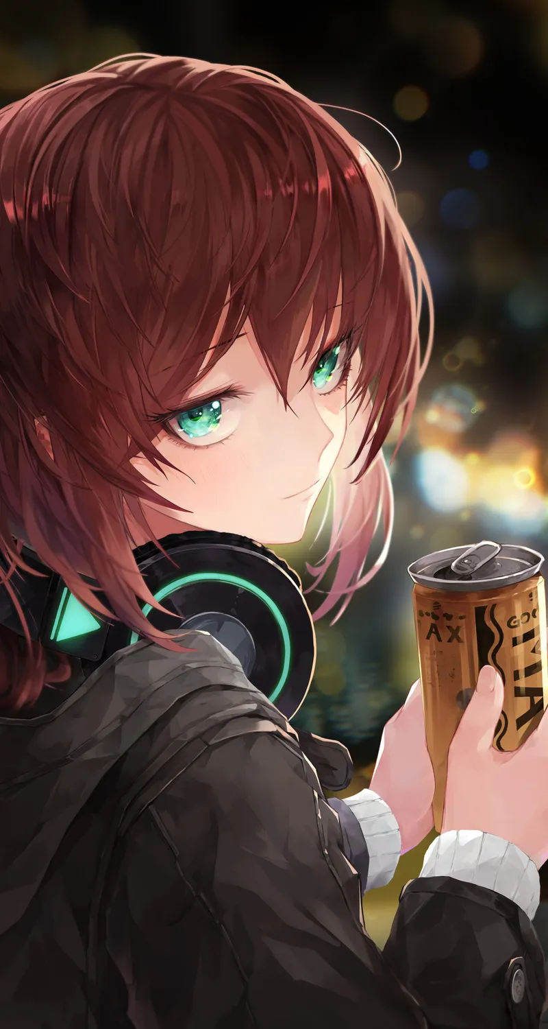 原创 人物 绿眼睛 红发 水晶草 动漫 动漫女孩 耳机 手机壁纸 4K壁纸