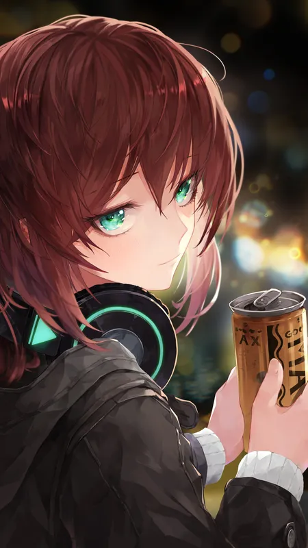 原创 人物 绿眼睛 红发 水晶草 动漫 动漫女孩 耳机 手机壁纸 4K壁纸