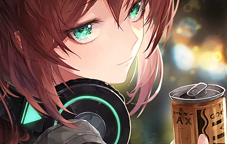 原创 人物 绿眼睛 红发 水晶草 动漫 动漫女孩 耳机 手机壁纸 4K壁纸