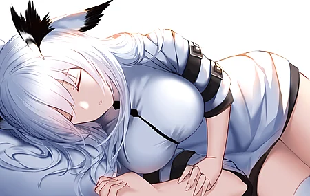 长发 白色头发 动漫 女孩 AI艺术 肖像 简单背景 明日方舟 4K壁纸