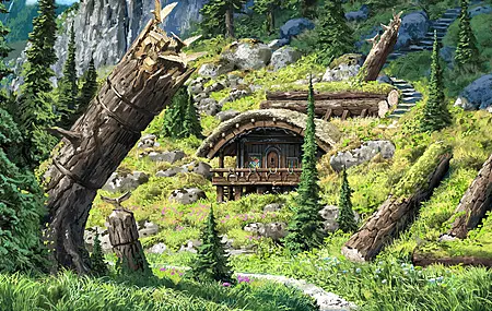 自然 树木 小屋 小溪 4K壁纸