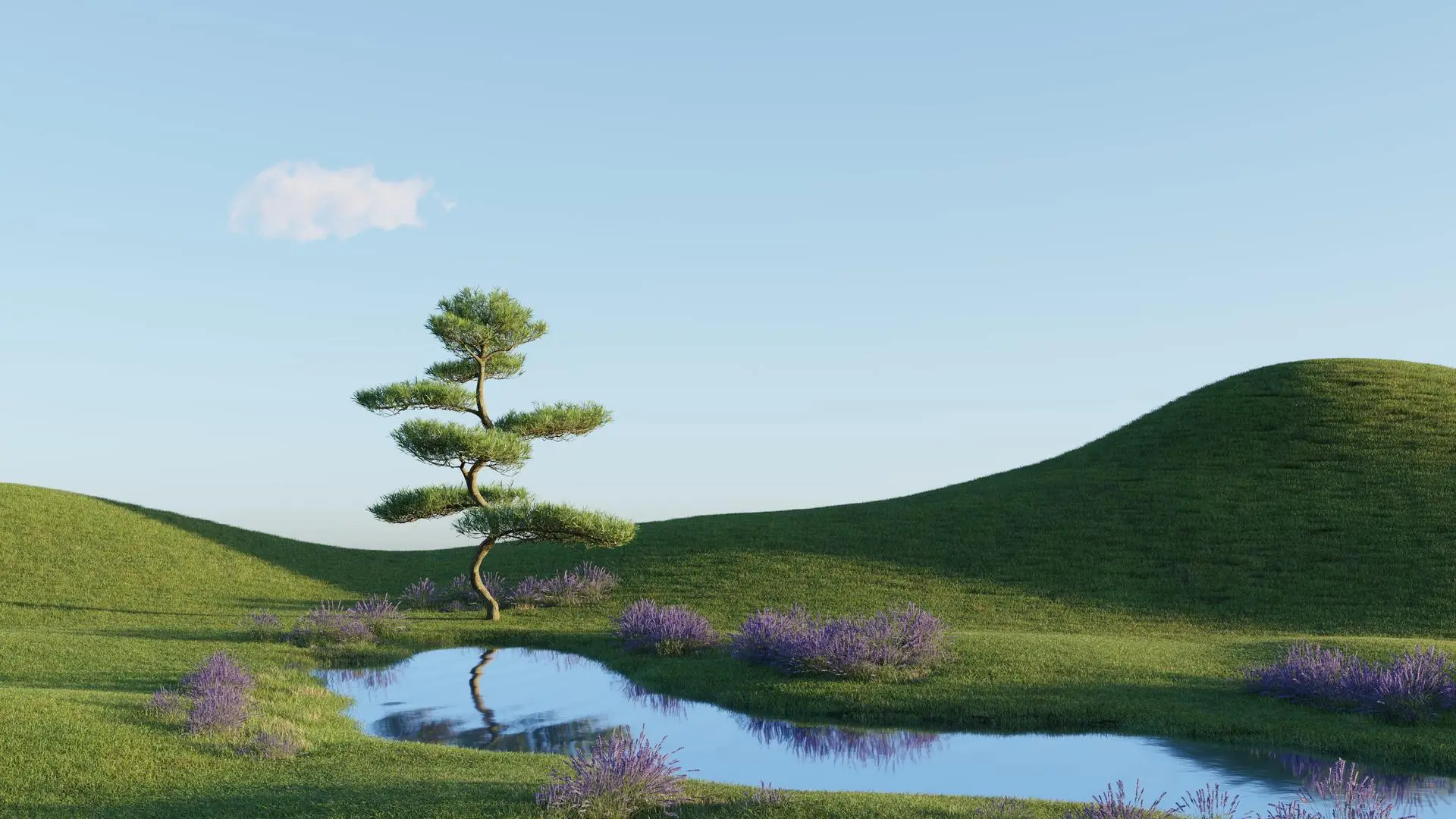 AI艺术 自然 风景 田野 树木 河流 倒影 水 4K壁纸