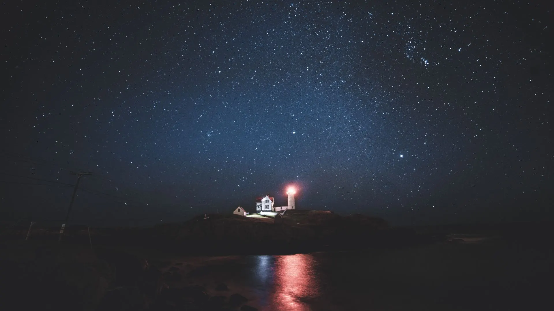 灯塔 大海 星夜 灯光 4K壁纸