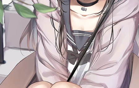 深色头发 动漫 女孩 AI艺术 校服 雨伞 猫耳 黄眼睛 脸红 汗水 楼梯 手机壁纸 4K壁纸