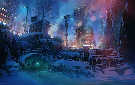 AI艺术 数字绘画 雪花 白雪 覆盖 冬天 夜晚 雪 艺术状态 4K壁纸