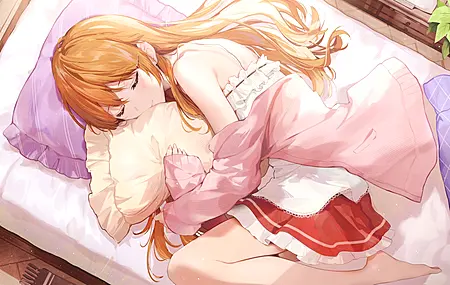 红发 闭眼 动漫 女孩 睡眠 4K壁纸