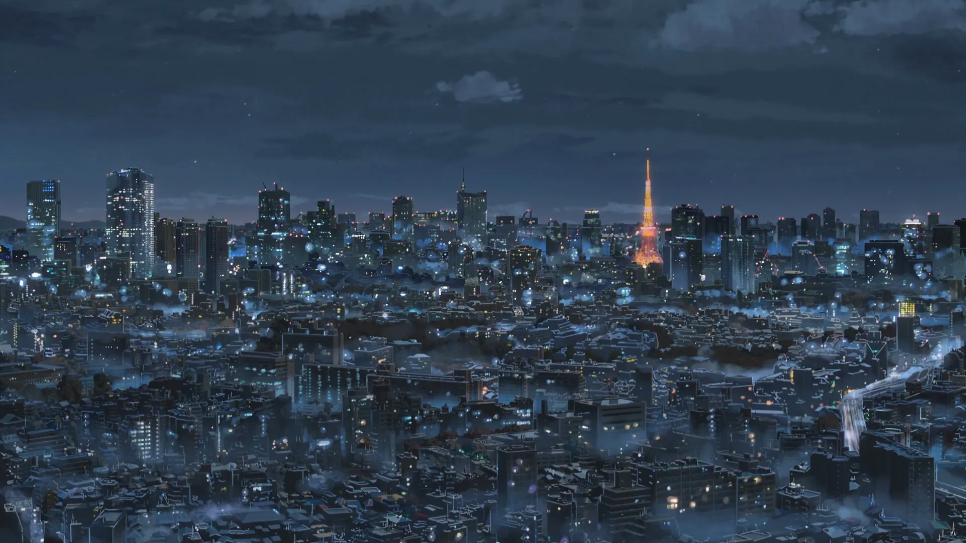 动漫 城市 夜景 楼房 霓虹灯 塔 4K壁纸