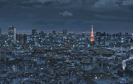 动漫 城市 夜景 楼房 霓虹灯 塔 4K壁纸