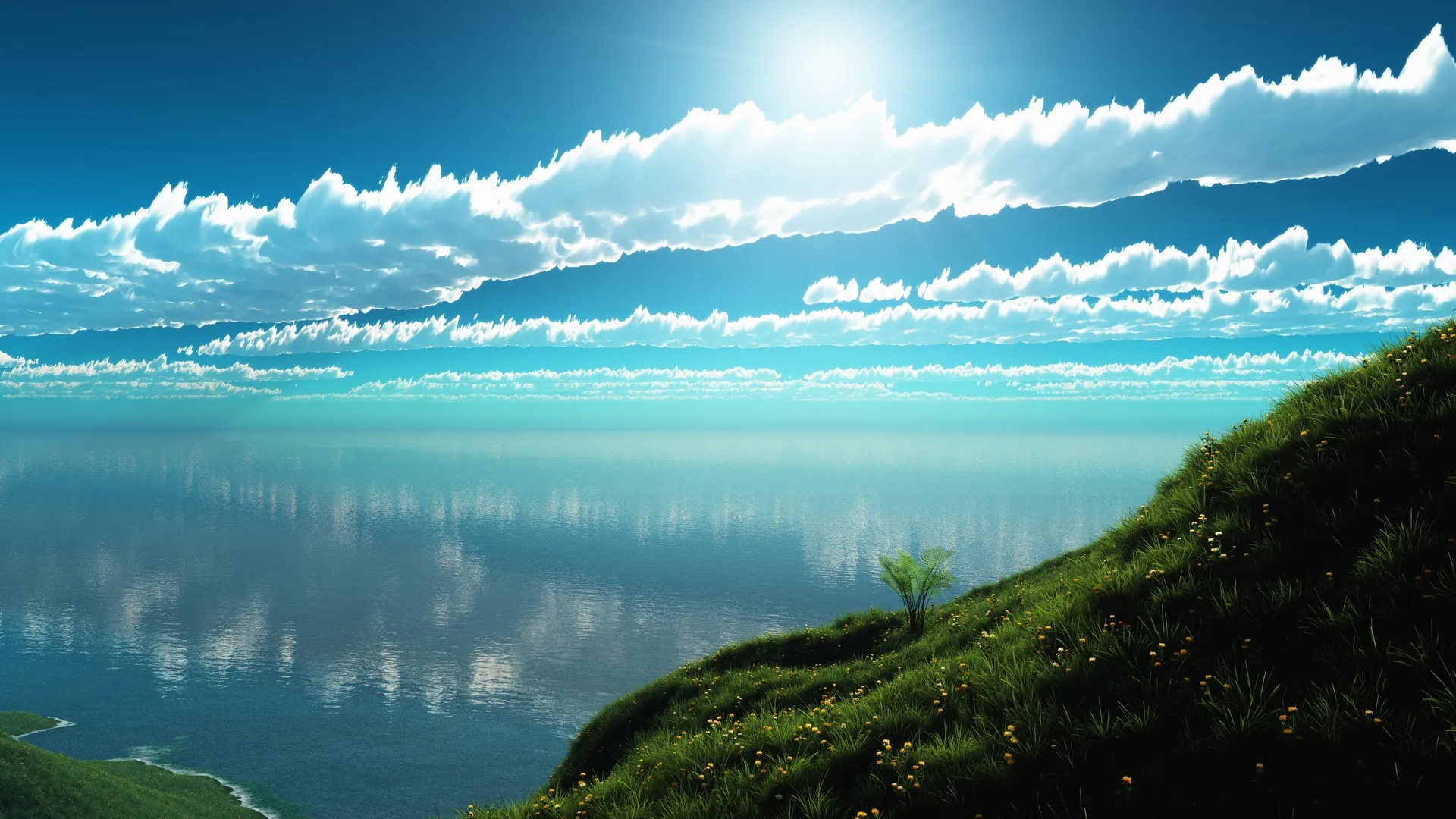 云 田野 自然 风景 水 草 天空 4K壁纸