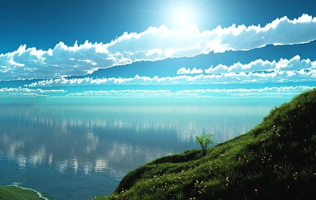云 田野 自然 风景 水 草 天空 4K壁纸
