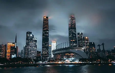 城市 灯光 云 水 4K壁纸