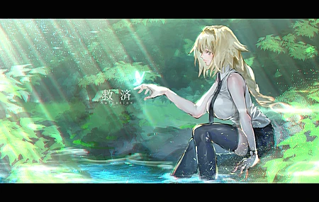 裸肩 大腿 头发 弯腰 刘海 长发 曲线 蓝眼睛 个人资料 微笑 金发 动漫 女孩 迷你裙 领带 手表 法式辫子 黑色丝袜 森林 河流 4K壁纸
