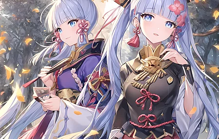 蓝头发 蓝眼睛 动漫女孩 原神 花瓣 4K壁纸