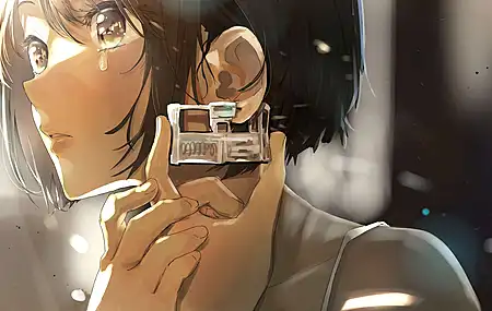 原创 人物 眼泪 短发 动漫 女孩 耳洞 4K壁纸