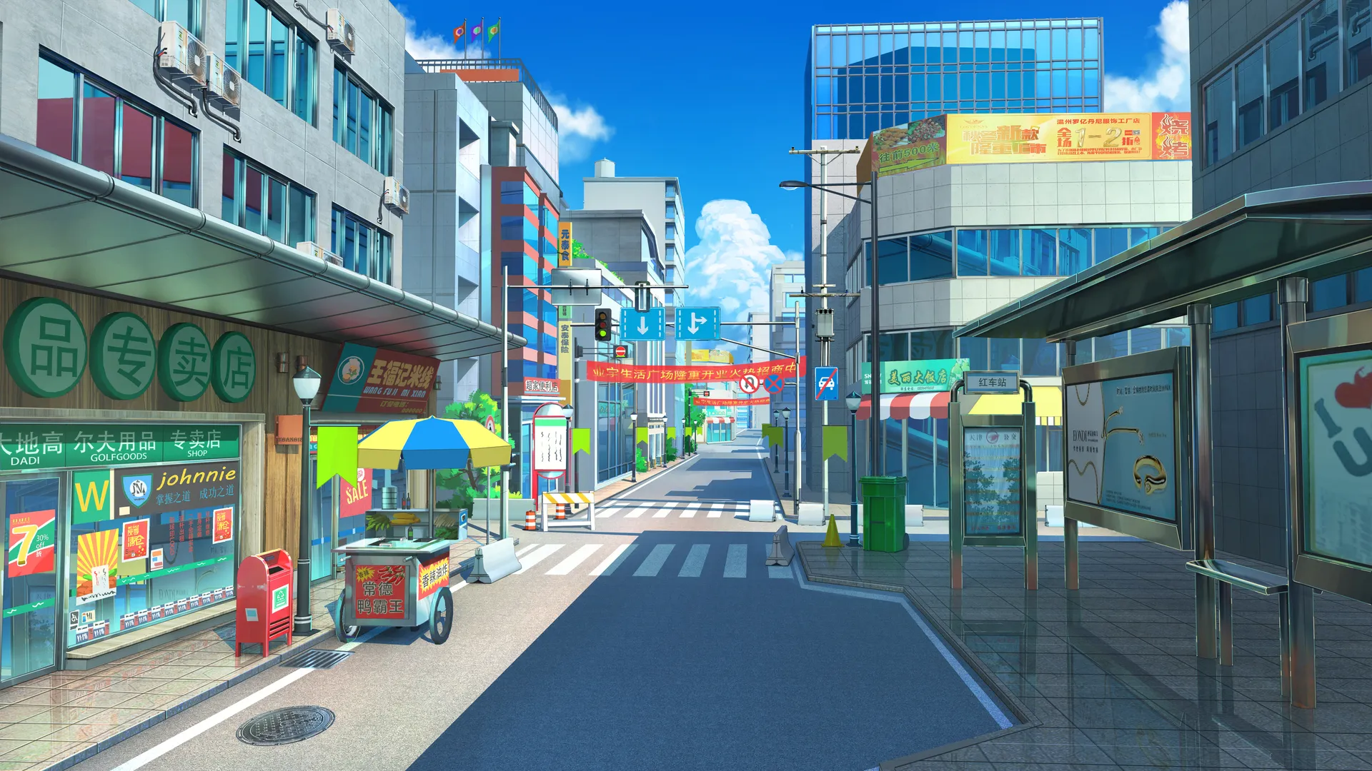 AI艺术 道路 建筑 商店 日光 风景 4K壁纸