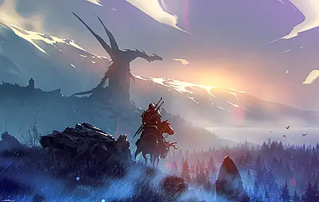 AI艺术 插图 龙 风景 自然 山 云 巫师 4K壁纸
