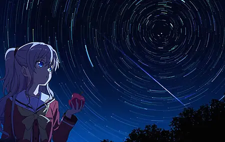 白发 蓝眼睛 长发 马尾辫 夏洛特 动漫 直森 动漫 女孩 吃饭 明星 夜晚 苹果 4K壁纸