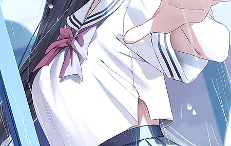 女学生 长发 站立 动漫 女孩 校服 小鸟 阳光 倒影 手机壁纸 4K壁纸