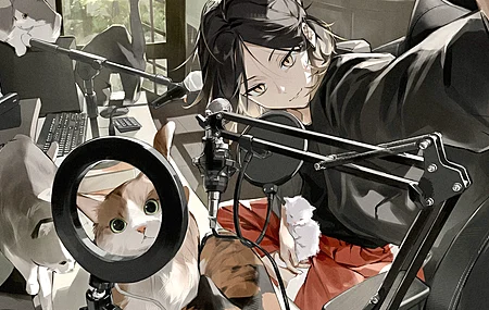动漫 女孩 猫 4K壁纸