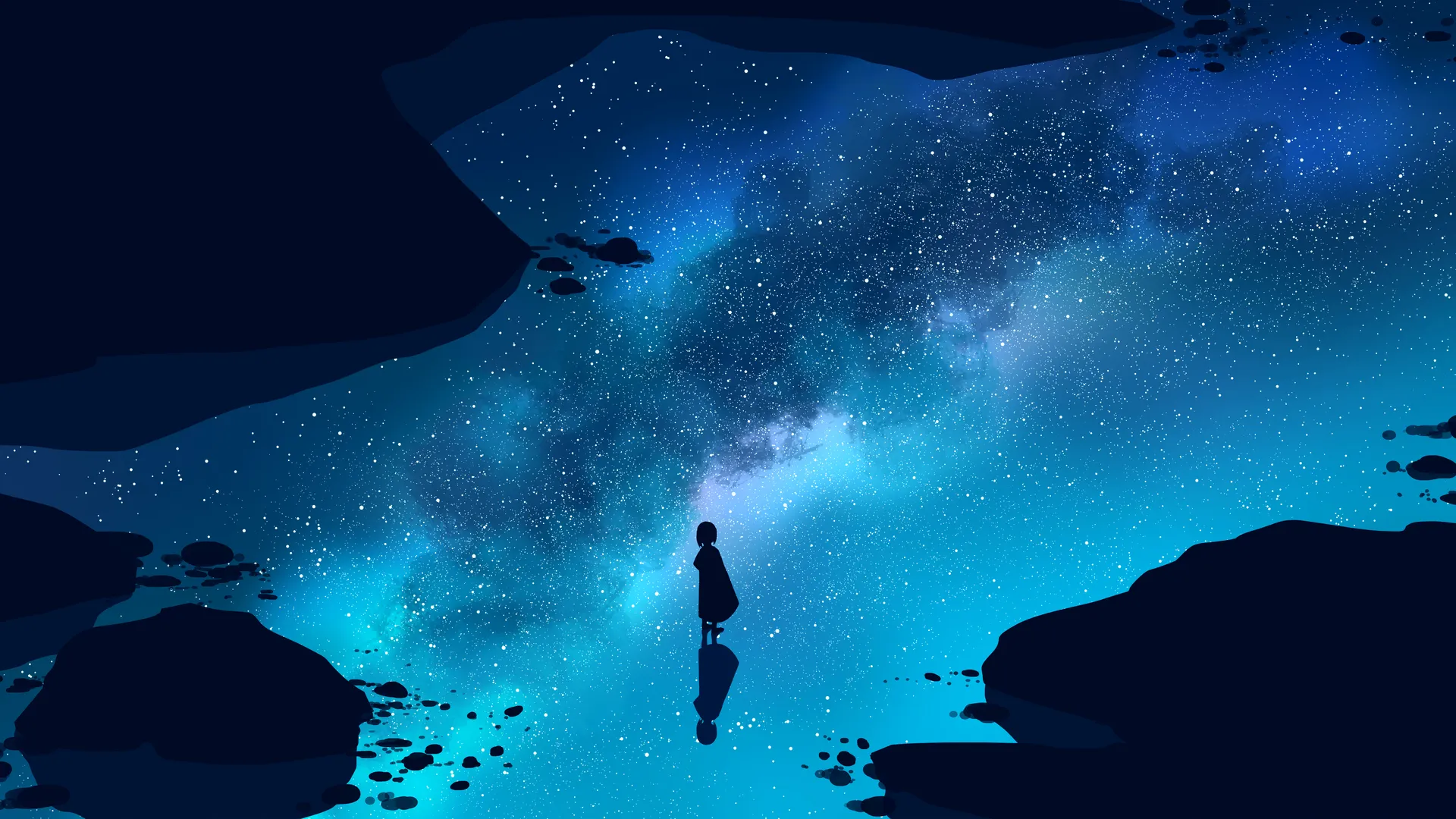 优雅 动漫 天空 女孩 星星 星景 简单背景 极简主义 4K壁纸