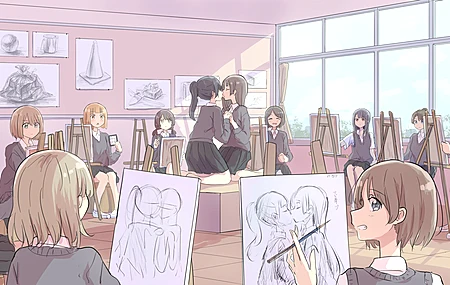 原创 角色 斗鱼 动漫 女孩 校服 接吻 尤里 4K壁纸