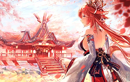 原神 艺术家 游戏CG 动漫 女孩 美术 素描 神社 4K壁纸