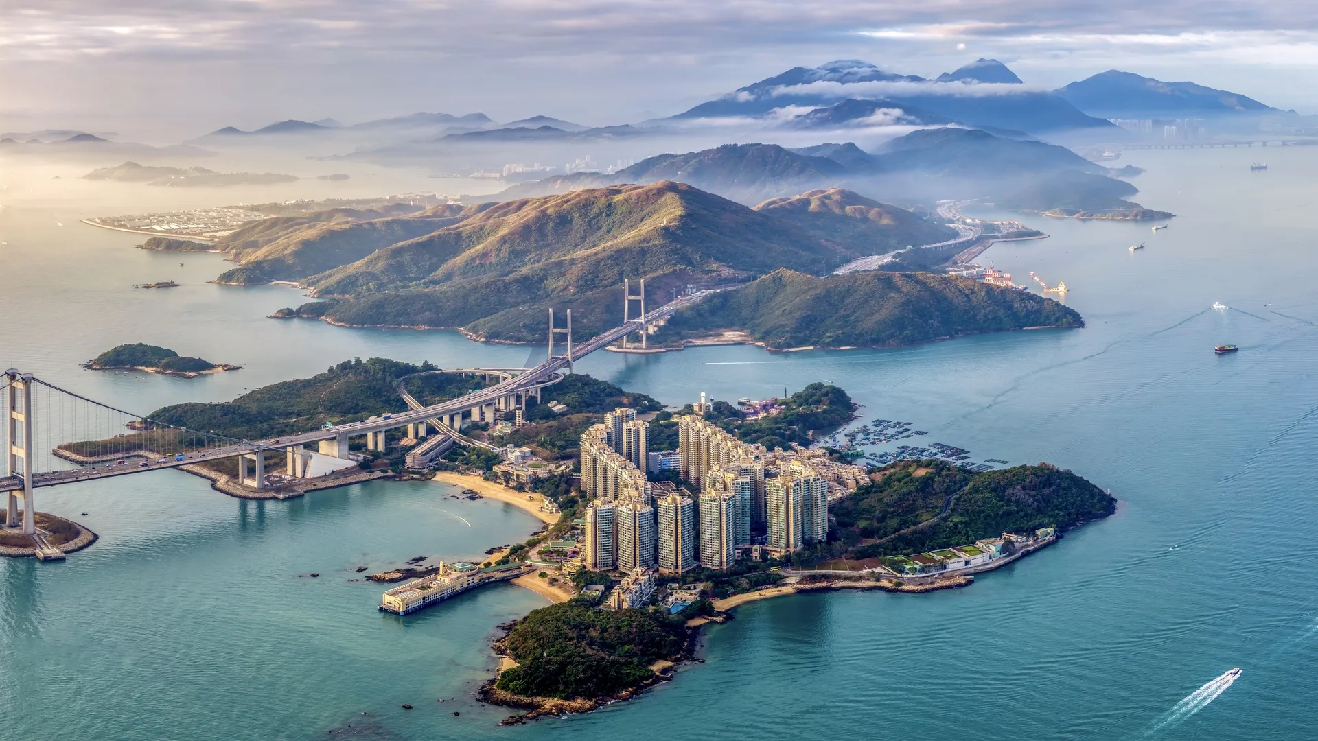 自然 风景 云 天空 山脉 桥梁 船 水 海 城镇 建筑 摩天大楼 无人机 照片 远景 诺亚方舟 4K壁纸