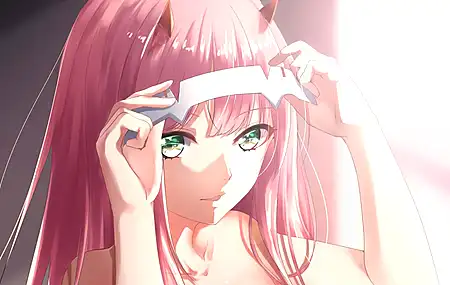 脸 绿眼睛 粉色头发 长发 动漫 女孩 零二 DARLING 4K壁纸