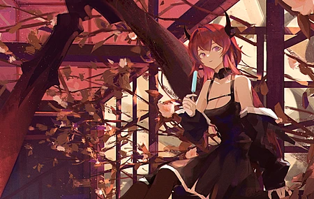 红发 动漫 女孩 明日方舟 角 4K壁纸
