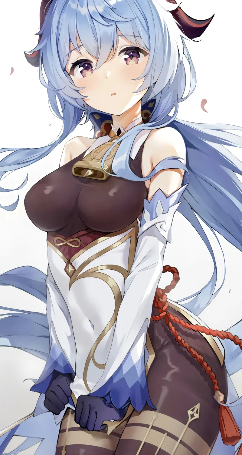 蓝色头发 长发 动漫 女孩 原神 感伤 紧身衣 号角 手机壁纸 4K壁纸