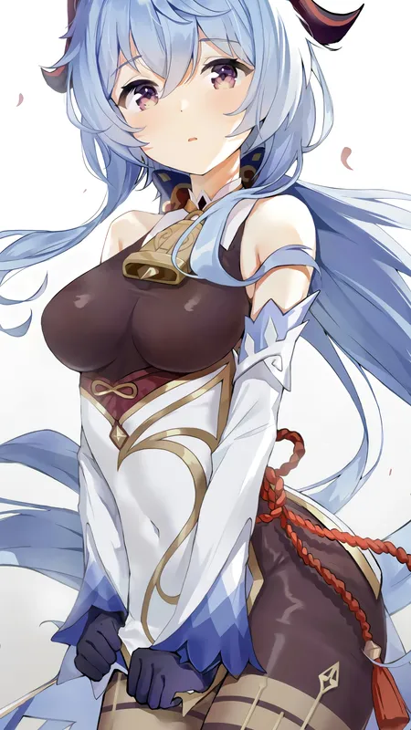 蓝色头发 长发 动漫 女孩 原神 感伤 紧身衣 号角 手机壁纸 4K壁纸