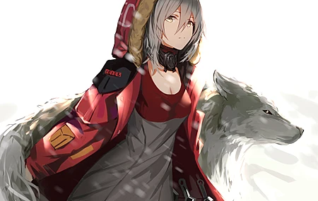 动漫 女孩 狼 AI艺术 艺术 作品 明日方舟 红色 投影 4K壁纸