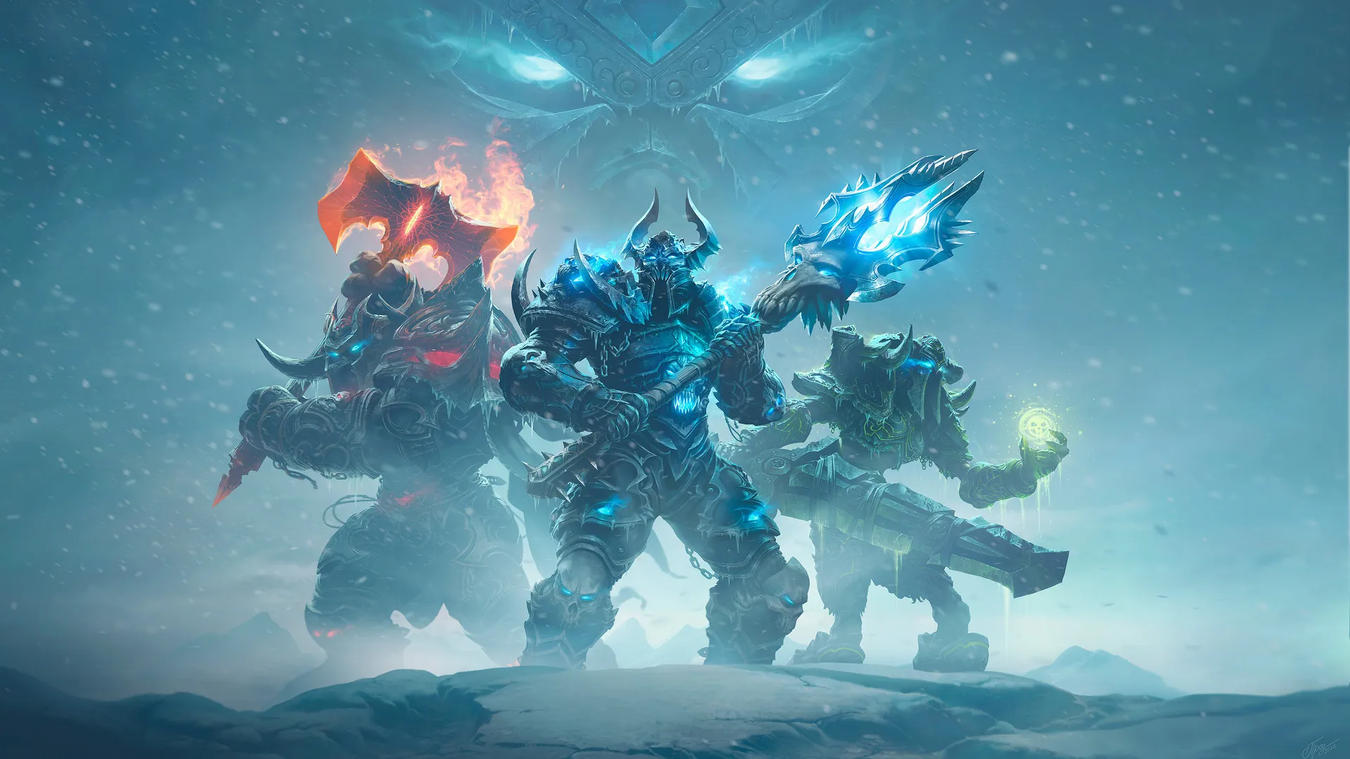 战士 巫妖王 魔兽世界 奇幻艺术 武器 雪 冬天 魔法 游戏CG 死亡骑士 4K壁纸