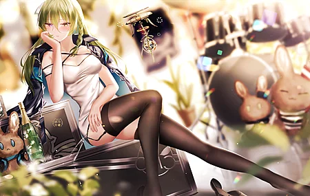 博士 武士 绿色头发 动漫 女孩 AI艺术 无人机 异瞳 眼镜 连衣裙 4K壁纸