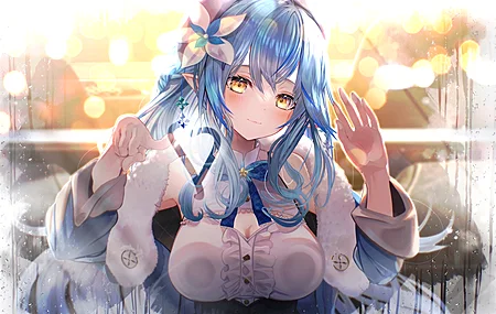 蓝色头发 黄色眼睛 兽耳 动漫 女孩 4K壁纸