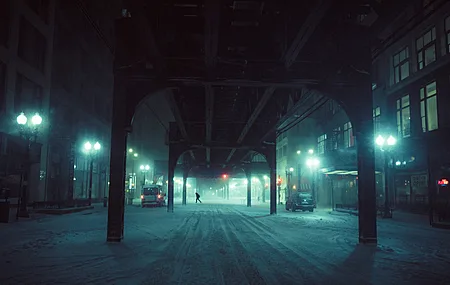 城市 建筑 黑暗 夜晚 胶片 颗粒 寒冷 雪 汽波 4K壁纸