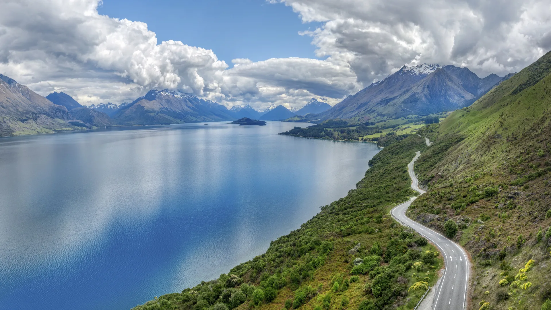 风景 自然 水 道路 山 云 海 4K壁纸