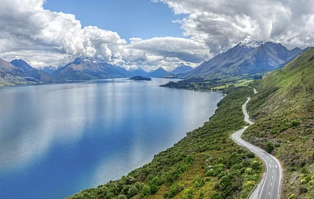 风景 自然 水 道路 山 云 海 4K壁纸