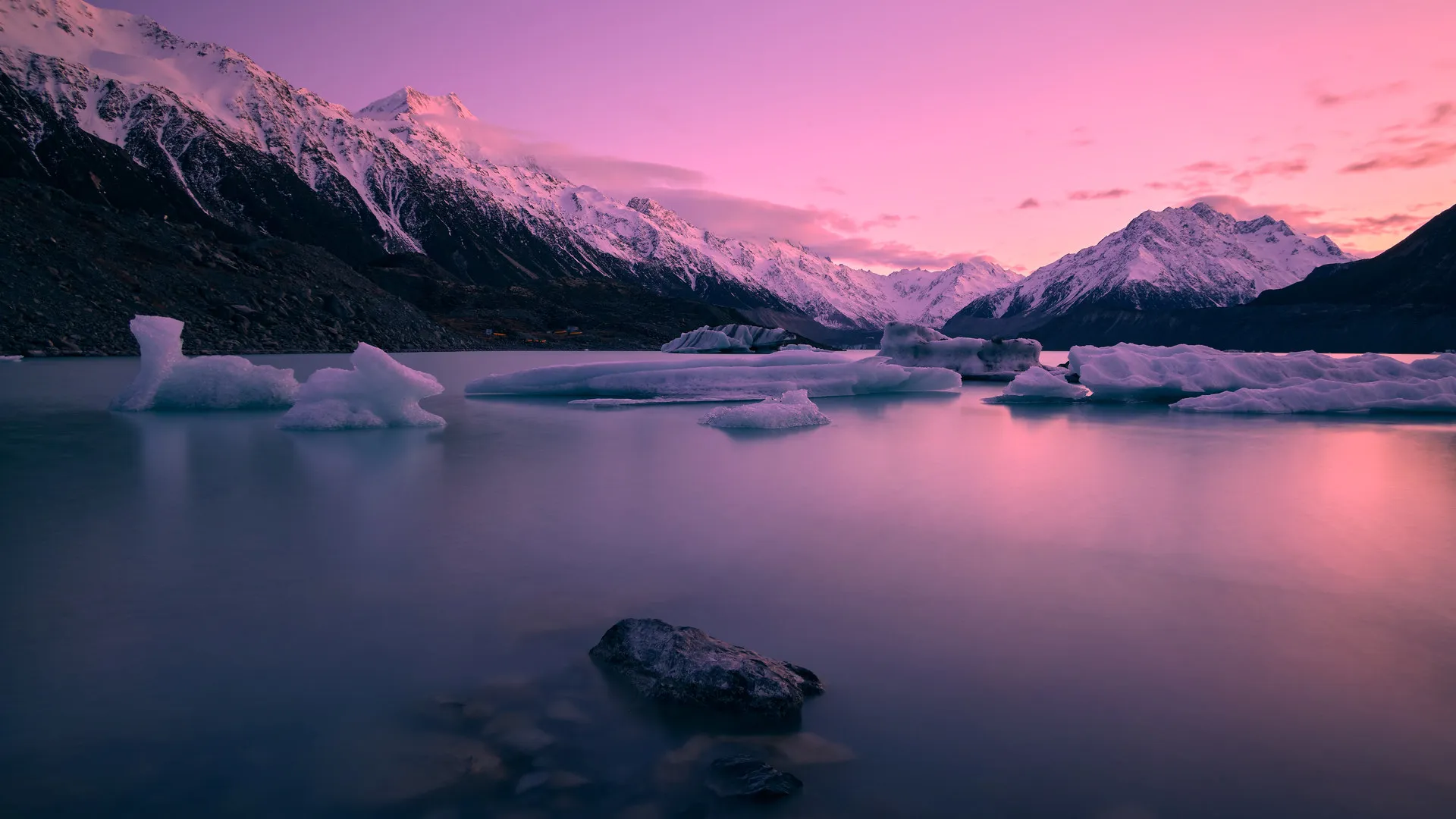 自然 风景 山脉 雪山 雪 冰 岩石 水 天空 云 急流 黎明 湖 4K壁纸
