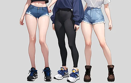 大腿 动漫 女孩 极简主义 简单背景 灰色背景 短裤 牛仔 紧身裤 4K壁纸