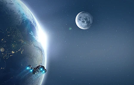 科幻 宇宙 飞船 行星 AI艺术 月球 星星 镜头 耀斑 阳光 4K壁纸