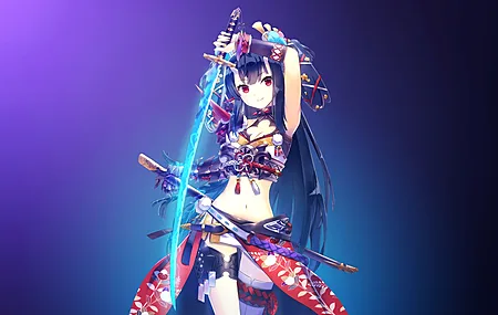 长发 动漫 女孩 渐变 简单背景 剑 4K壁纸
