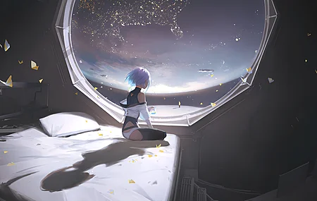 涂鸦 床 赛博朋克 动漫 星球 窗口 4K壁纸