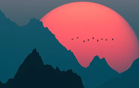AI艺术 插图 风景 极简主义 山脉 阳光 4K壁纸