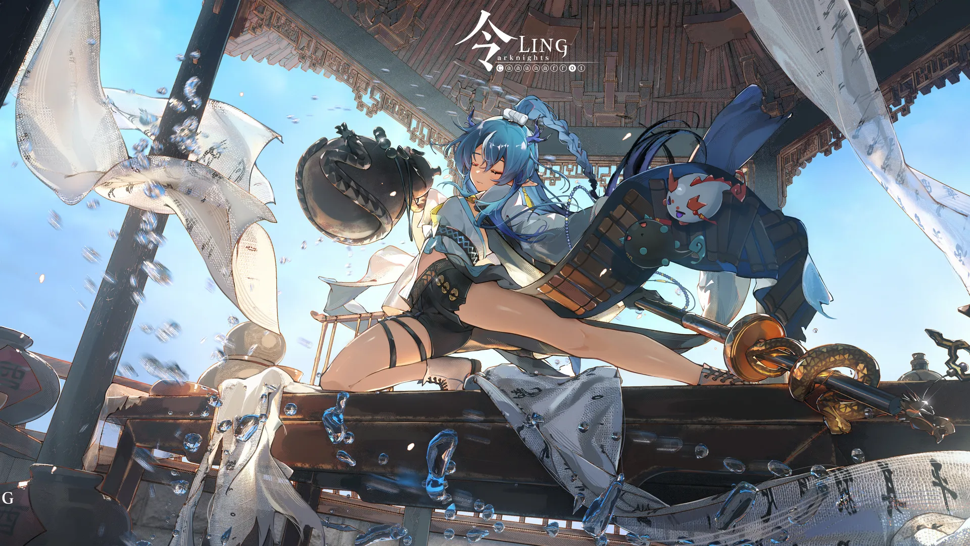 蓝头发 长发 梦幻 女孩 闭眼 玲玲 神枪手 动漫 奇幻艺术 兽耳 4K壁纸